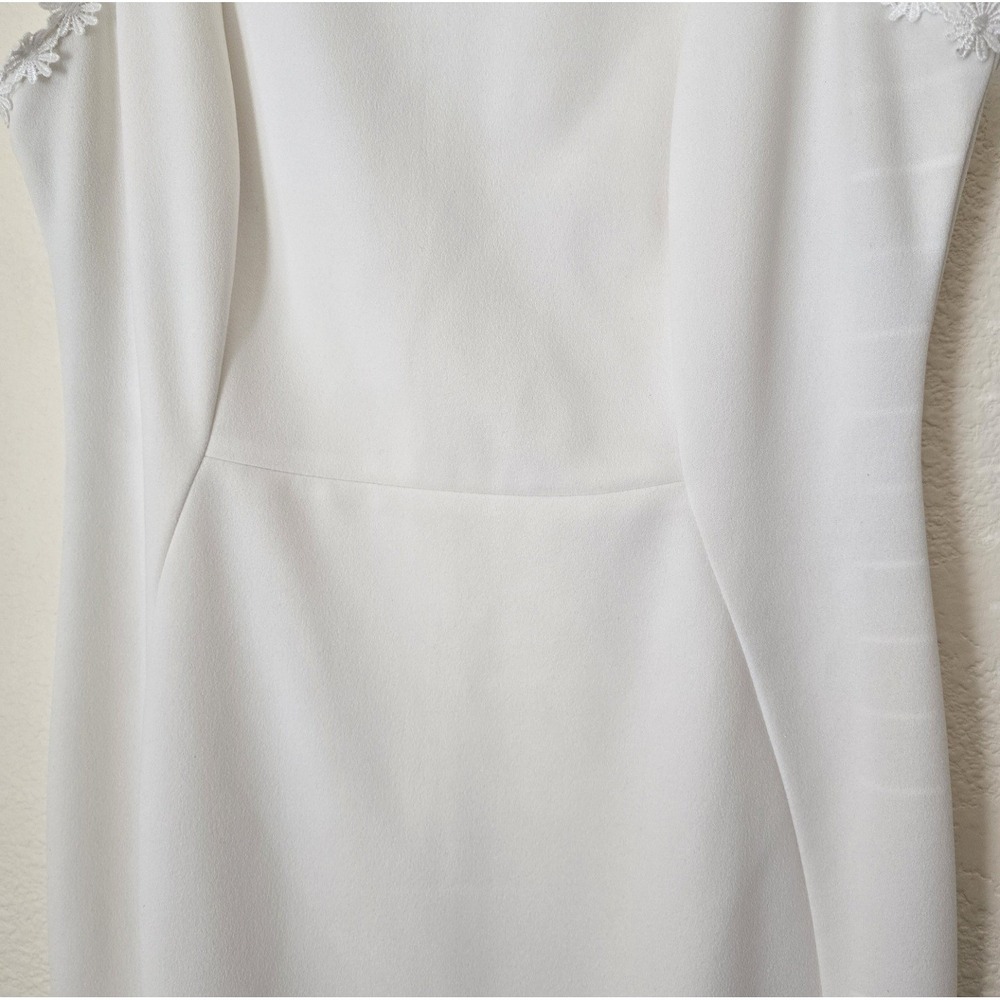 Calvin‎ Klein White Dress Women Sz 8 Sleeveless Floral Trim Zip Feminine Wedding - Picture 5 of 9